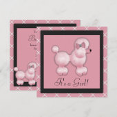 Zwarte Roze Poedel Baby Douche Uitnodigingen (Voorkant / Achterkant)
