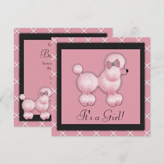 Zwarte Roze Poedel Baby Douche Uitnodigingen (Voorkant / Achterkant)