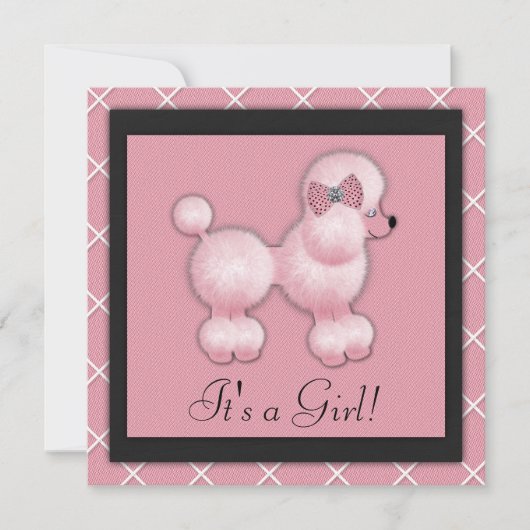 Zwarte Roze Poedel Baby Douche Uitnodigingen (Voorkant)