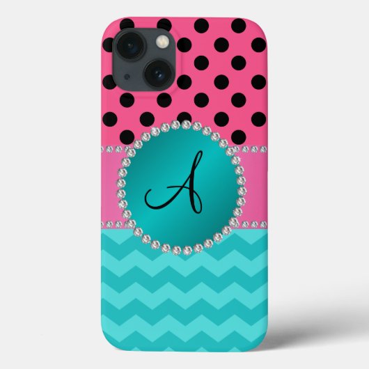 Zwarte roze polka stippen turquoise chevrons monog Case-Mate iPhone case (Achterkant)