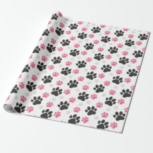 Zwarte Roze Pootafdruk Hondeneigenaar Puppy Liefhe Cadeaupapier
