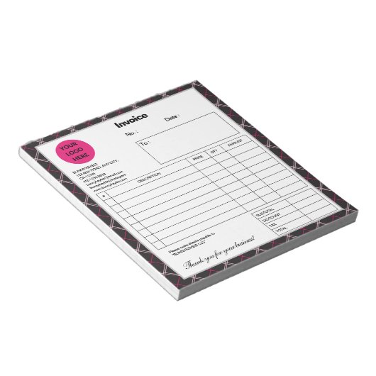 Zwarte Roze Pset Company Business Winkelfactuur Notitieblok (Schuin)