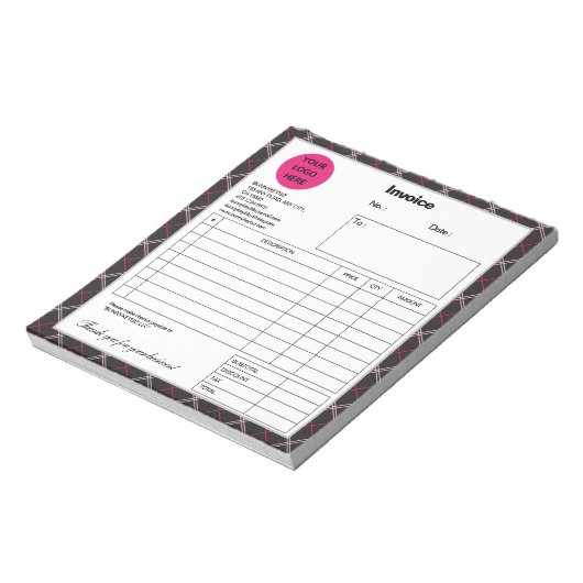 Zwarte Roze Pset Company Business Winkelfactuur Notitieblok (Linkerzijde)