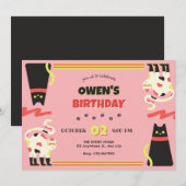 Zwarte Roze retro kat verjaardag Kaart (Voorkant / Achterkant)
