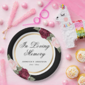 Zwarte roze rode Waterverf Floral Memorial Funeral Papieren Bordje (Feest)