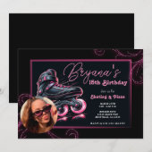 Zwarte & Roze Rollerblades Glow Sparkle Verjaardag Kaart (Voorkant / Achterkant)