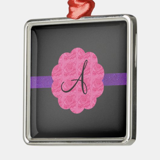 Zwarte roze roze monogram metalen ornament (Links)