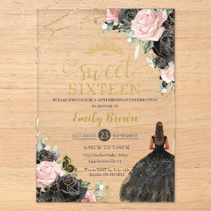 Zwarte Roze Rozen Bloem Lichtbruin Prinses Sweet S Acryl Uitnodigingen