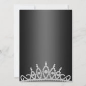 Zwarte & Roze Sparkle Tiara Verjaardag Uitnodiging (Achterkant)