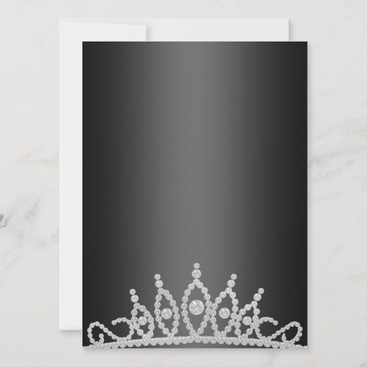 Zwarte & Roze Sparkle Tiara Verjaardag Uitnodiging (Achterkant)