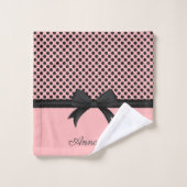 Zwarte roze Stippen en lint Bad Handdoek (Wasdoekje)