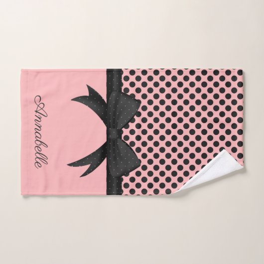 Zwarte roze Stippen en lint Bad Handdoek (Handdoek)