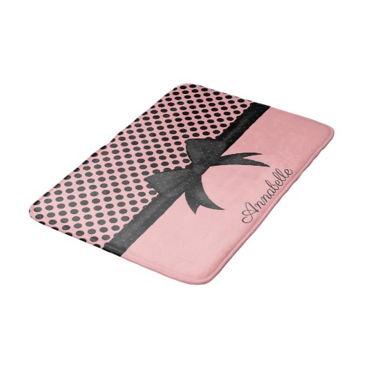 Zwarte roze Stippen en lint Badmat (Gekanteld)