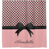 Zwarte roze Stippen en lint Douchegordijn (Voorkant)