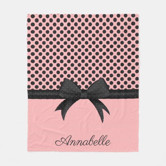 Zwarte roze Stippen en lint Fleece Deken (Voorkant)