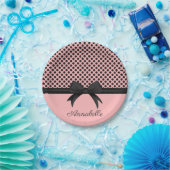 Zwarte roze Stippen en lint Papieren Bordje (Feest)