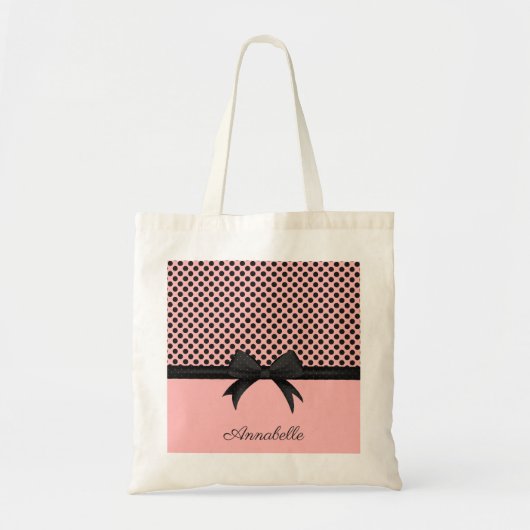 Zwarte roze Stippen en lint Tote Bag (Voorkant)