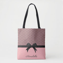 Zwarte roze Stippen en lint Tote Bag