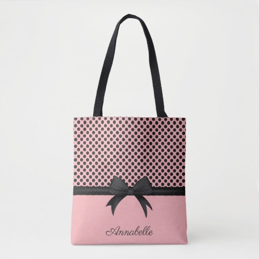 Zwarte roze Stippen en lint Tote Bag (Voorkant)