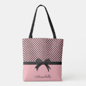 Zwarte roze Stippen en lint Tote Bag (Achterkant)