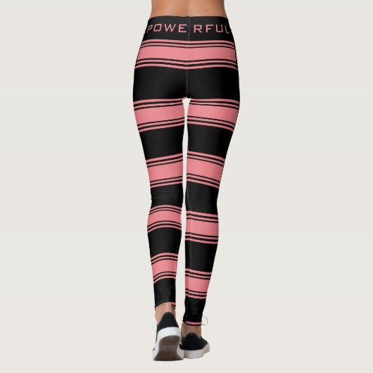 Zwarte Roze Streep Leggings met Tekst (Achterkant)