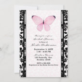 Zwarte & Roze Vlinder Bloem Bruiloft Kaart (Voorkant)