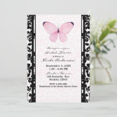 Zwarte & Roze Vlinder Bloem Bruiloft Kaart (Staand voorkant)
