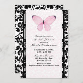 Zwarte & Roze Vlinder Bloem Bruiloft Kaart (Voorkant / Achterkant)