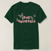 Zwarte roze vlinder houdt van jezelf t-shirt (Design voorkant)