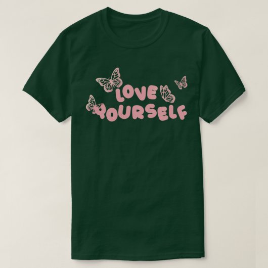 Zwarte roze vlinder houdt van jezelf t-shirt (Design voorkant)