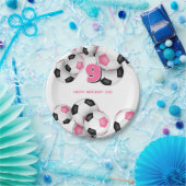 Zwarte roze voetballen meisjes verjaardagsfeestje papieren bordje (Feest)