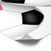 Zwarte roze voetballen meisjes verjaardagsfeestje poster (Hoek)