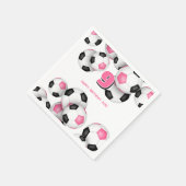 Zwarte roze voetballen meisjes verjaardagsfeestje servet (Hoek)