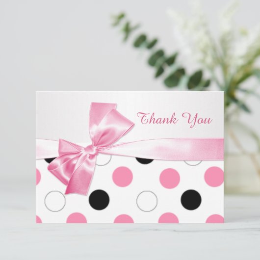 Zwarte, roze, witte polka dot Bat Mitswa Bedankt (Staand voorkant)