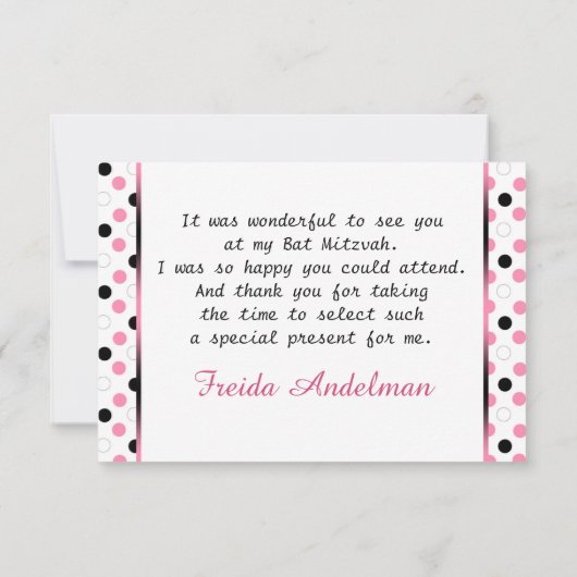 Zwarte, roze, witte polka dot Bat Mitswa Bedankt (Achterkant)