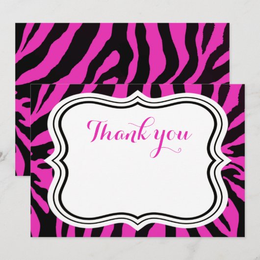 Zwarte roze zebra mode dierlijk meisje bedankt (Voorkant / Achterkant)