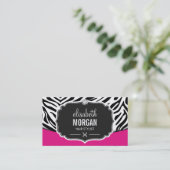 Zwarte roze zebra Print Diamond met modern haarsty Visitekaartje (Staand voorkant)
