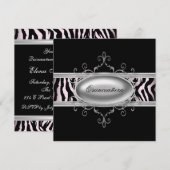 Zwarte Roze Zebra Quinceanera Uitnodiging (Voorkant / Achterkant)