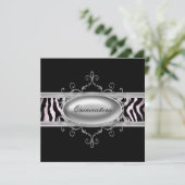 Zwarte Roze Zebra Quinceanera Uitnodiging (Staand voorkant)