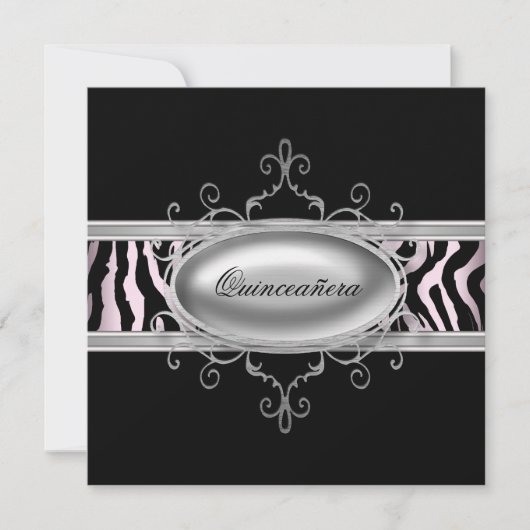 Zwarte Roze Zebra Quinceanera Uitnodiging (Voorkant)