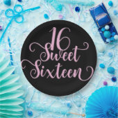Zwarte & Roze zoete 16-verjaardag Papieren Bordje (Feest)