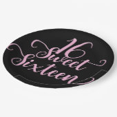 Zwarte & Roze zoete 16-verjaardag Papieren Bordje (Gekanteld)