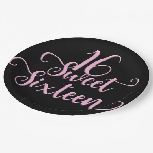 Zwarte & Roze zoete 16-verjaardag Papieren Bordje (Gekanteld)
