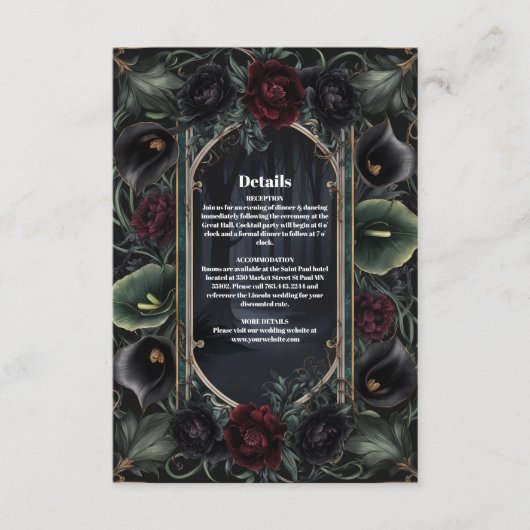 Zwarte Rozen Bloem Gothic Halloween Bruiloft Informatiekaartje (Voorkant)