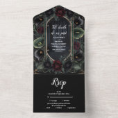Zwarte Rozen Bloemen Gotische Halloween bruiloft All In One Uitnodiging (Binnen)