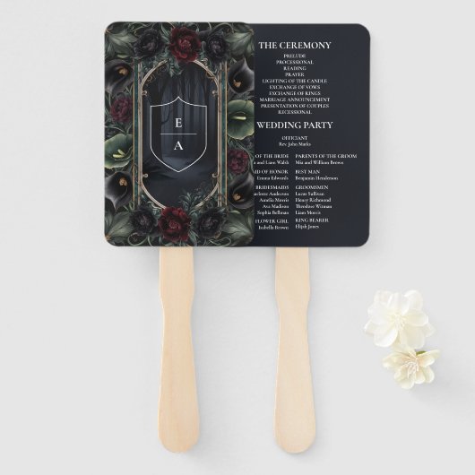 Zwarte Rozen Bloemen Gotische Halloween bruiloft Handwaaier (Voorkant en achterkant)