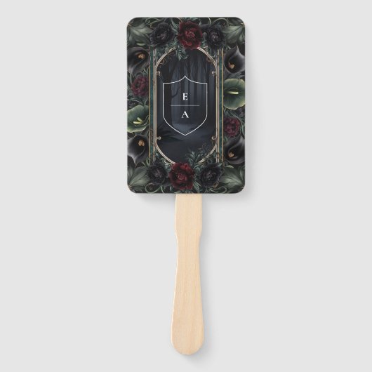 Zwarte Rozen Bloemen Gotische Halloween bruiloft Handwaaier (Voorkant)