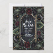 Zwarte Rozen Bloemen Gotische Halloween bruiloft Save The Date (Voorkant)