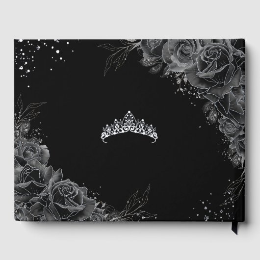 Zwarte Rozen Bloemen Meisje Jurk Zilver Quinceañer Gastenboek (Achterkant)