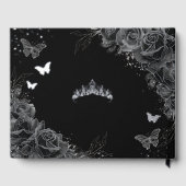Zwarte Rozen Bloemen Vlinders Zilver Quinceañera Gastenboek (Achterkant)